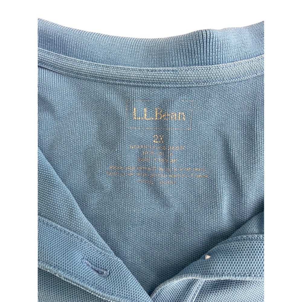 LL Bean Mens 2X Blue Pique Short Sleeve Polo Shirt Collared Two Button Placket - Picture 2 of 6